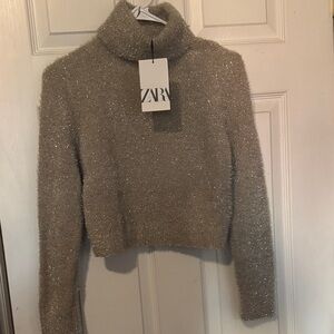 Zara Shimmering Gray Turtleneck Sweater